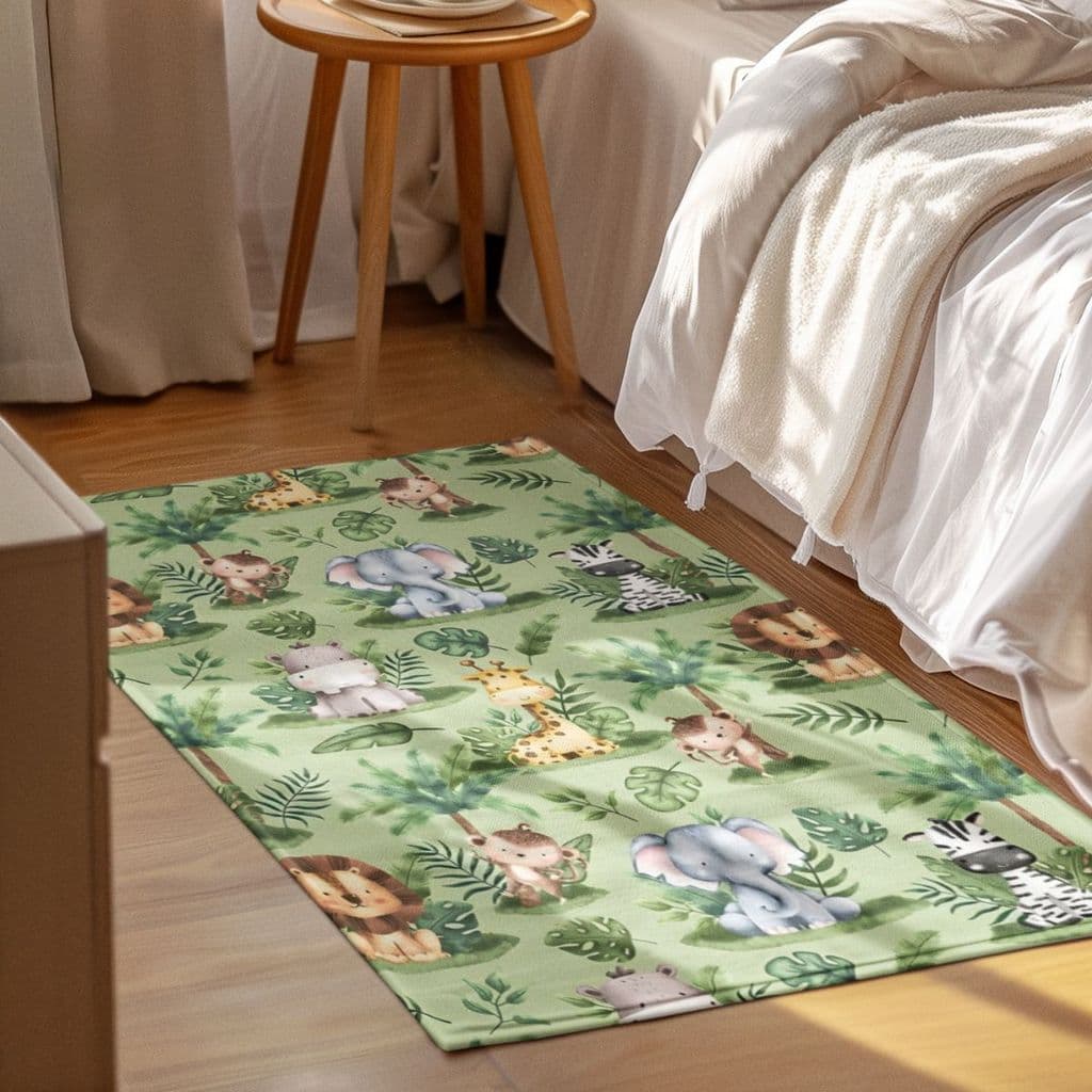 Tapete Decorativo 118x70cm Antiderrapante Sala, Quarto e Escritório Zoológico