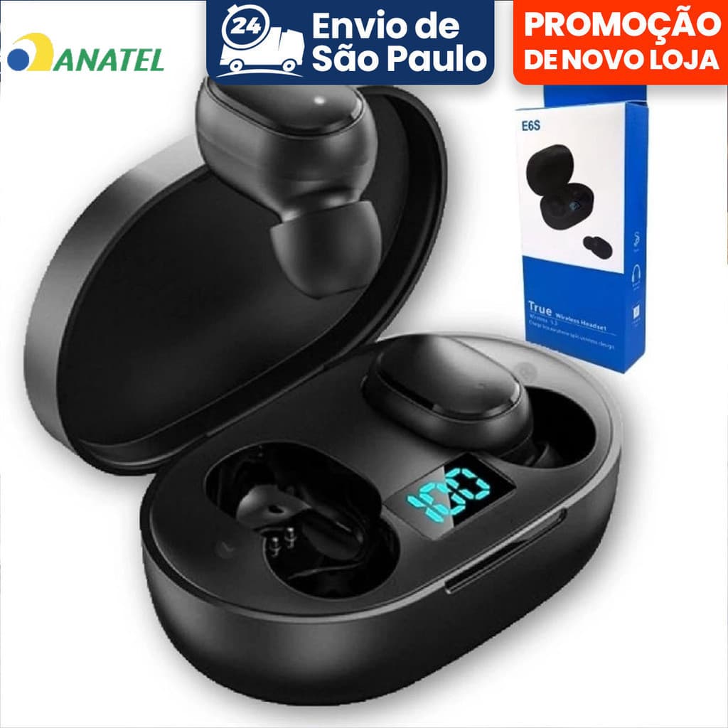 Tws com tela LED digital, Fone De Ouvido Sem Fio E6s/A6S TWS Bluetooth 5.0.