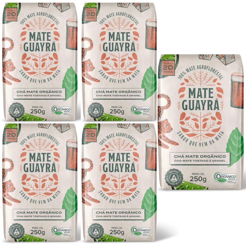 KIT 5 Chá Mate Tostado Orgânico Granel 250g Mate Guayrá