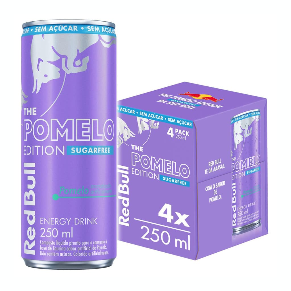 Pack de 4 latas Red Bull Energético Sabor Pomelo Sem Açúcar 250ml