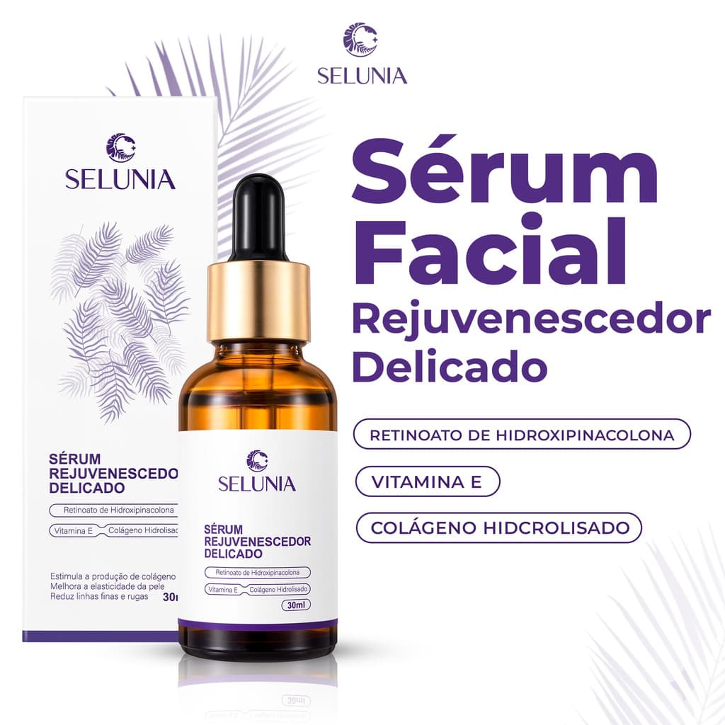 Sérum Facial Selunia Rejuvenescedor Anti-idade Retinol HPR + Colágeno+ Vitamina E Reduz Rugas 30ml