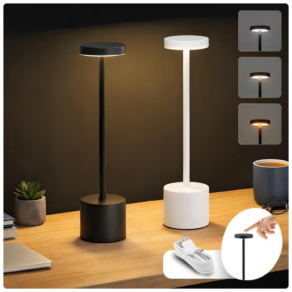 Luminária Mesa - Preta Luminária Mesa Abajur Led 3 Cores Dimerizável Sem Fio Recarregável Luz Ajustável