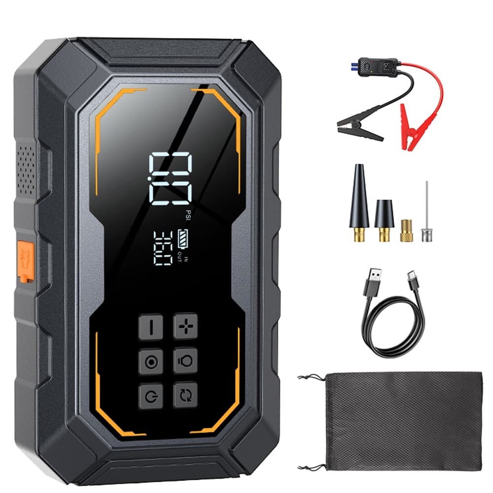 Iniciador de Emergência Veicular 30000mAh - Inflador de Ar 160PSI + Power Bank + Lanterna LED SOS, Multifuncional