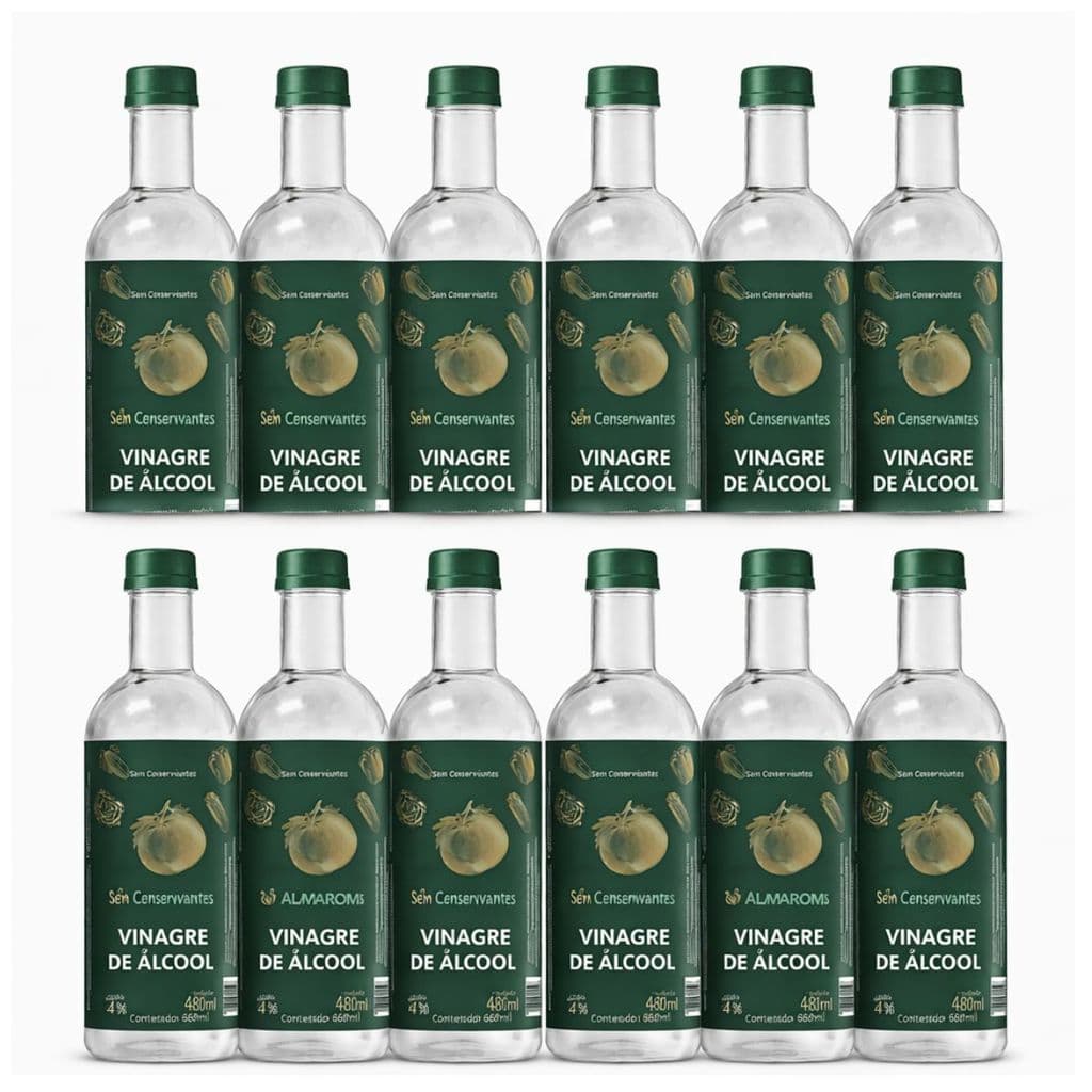 Kit 12 Vinagre de Álcool Almaromi 680ml 4% Acidez Sem Conservantes Ideal para Conservas e Temperos