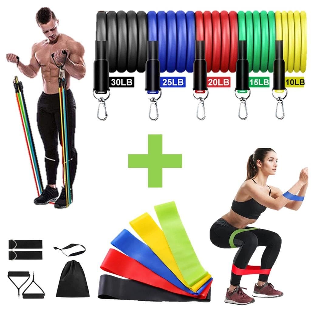 Kit 11 Extensores Elástico + Mini Band kit 5 Para Ginástica Treino Musculação Yoga Pilates