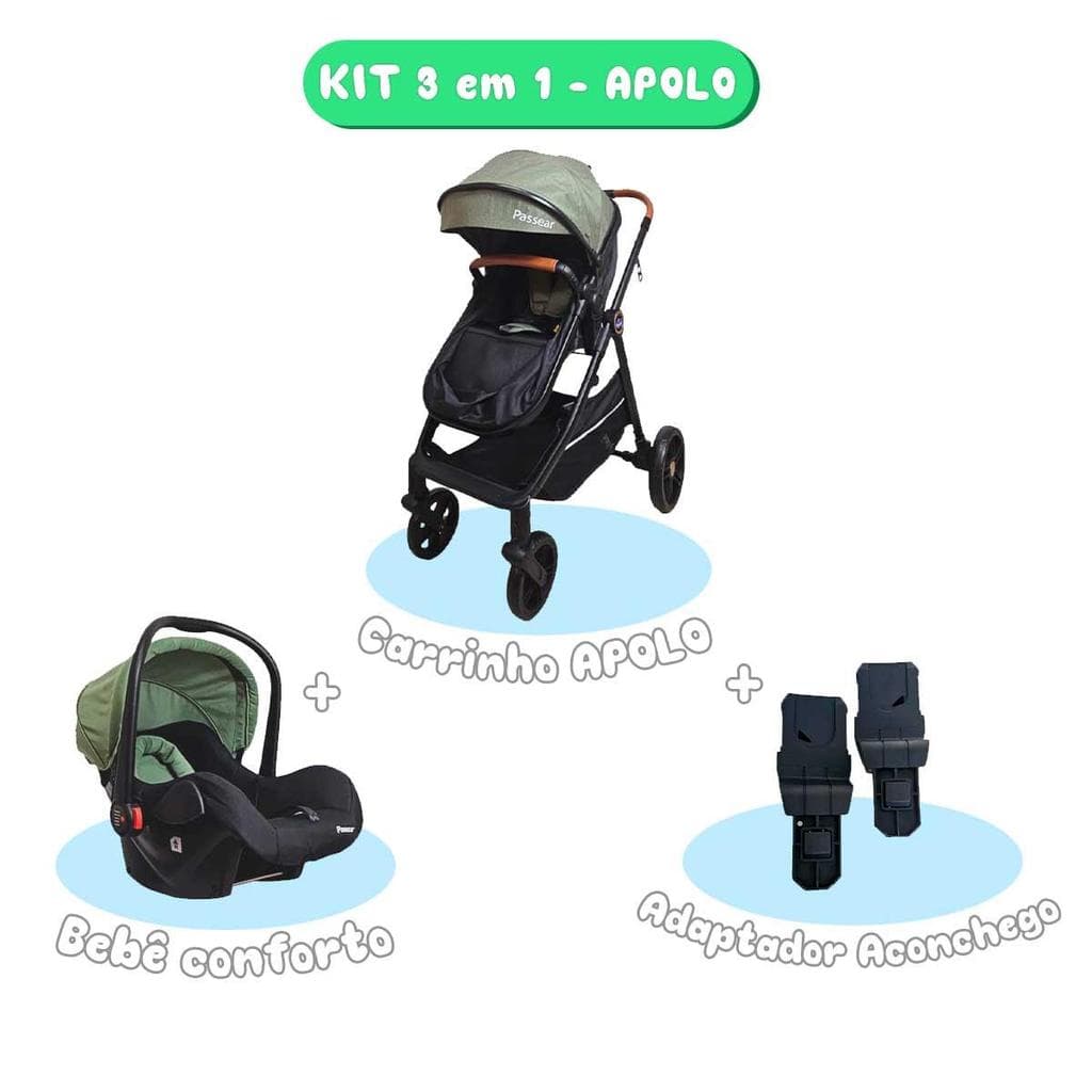 Carrinho Bebê 3 Em 1 Passear Apolo Bebê Conforto Adaptador