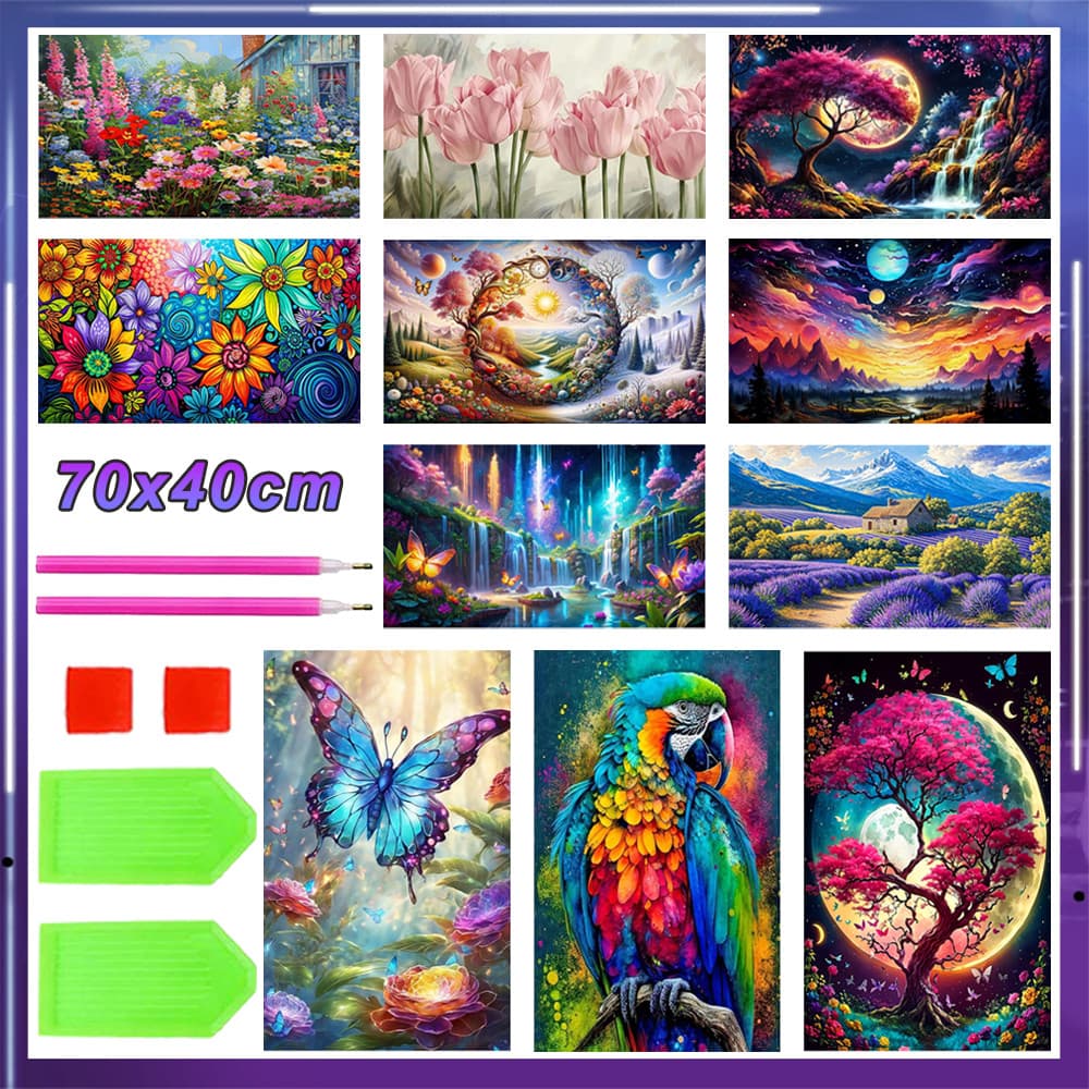 Kit de Pintura de Diamante 5D Quadrada 70x40cm para Adultos, Arte Relaxante e Decorativa