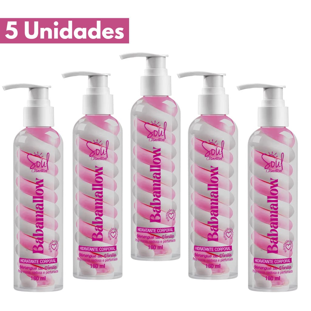 Kit 5 Hidratante Corportal Babamallow - Marshmallow Merengue Vanilla Soul Cosmeticos 180g
