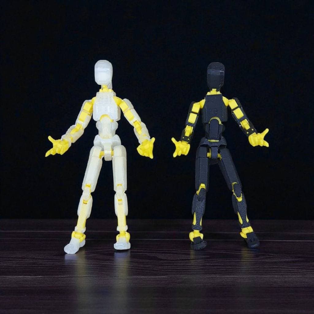 Kit 02 Bonecos 100% Articulado Dummy 13 Brinquedo 14cm DESMONTADO Transp/Amarelo + Preto/Amarelo