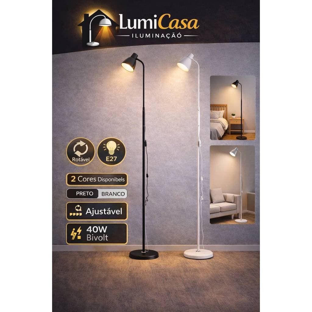 Luminária de Piso Ajustável E27 40W Bivolt Abajur de Chão Moderno para Sala Quarto Leitura Luz LED Decorativa
