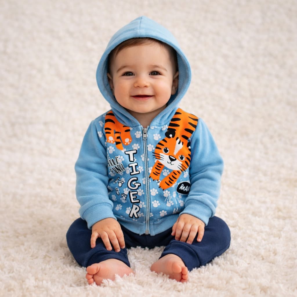 Conjunto Moletom Bebê Menino Inverno Roupa Infantil com Zíper Quentinho Sortido