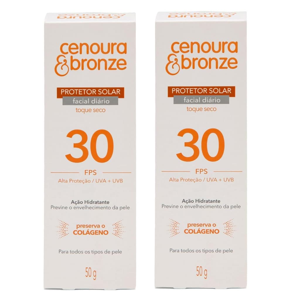 Kit Protetor Solar Facial Cenoura e Bronze 50mL FPS 30 - 02 unidades