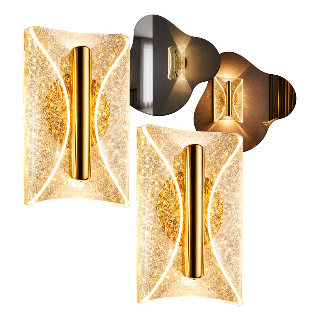 KIT COM 2 Arandela Luminária 7W de Parede Luxo Dourada 2 LED Integrado LED  Luz Dupla Quente Neutra Branca EBAR80156