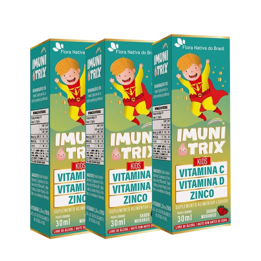 Kit 3 Imunitrix Vitamina C Vitamina D Zinco 30ml Sabor Morango