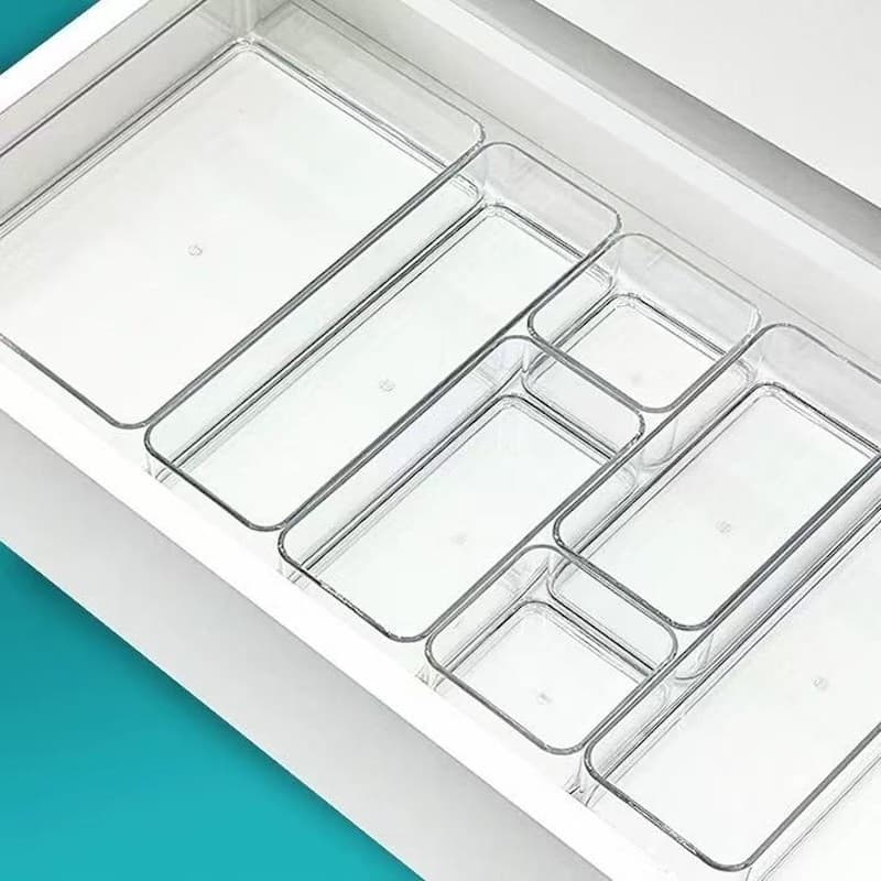 Kit com 7 Organizadores de Gaveta em Acrílico Modular Multiuso para Cozinha, Armário e Geladeira