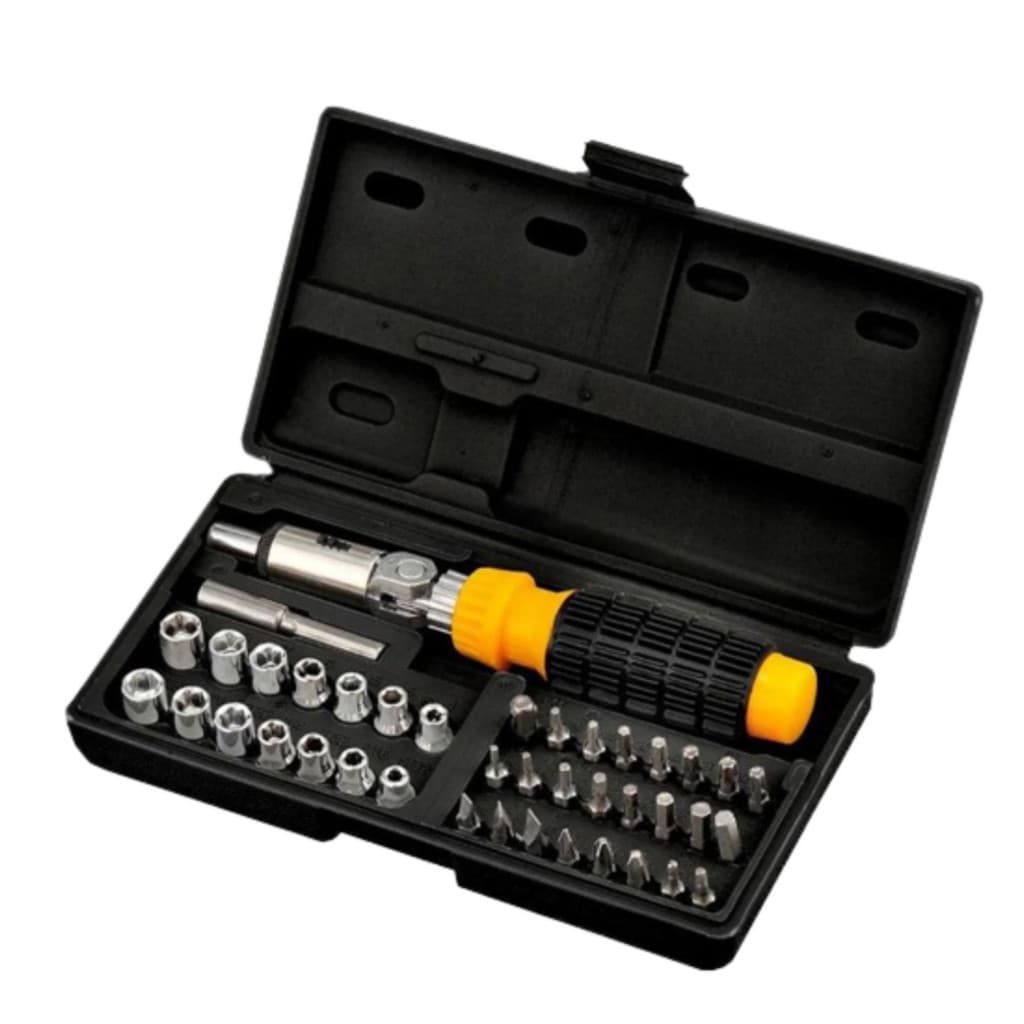 Jogo De Soquete E Bits 41 Peças 1/4 Com Catraca Reversível Aço Carbono Compacta Catraca Reversível