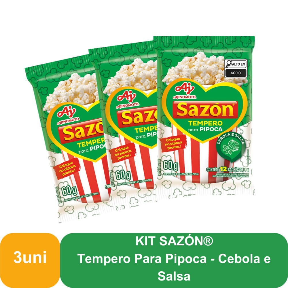 KIT SAZÓN® Tempero Para Pipoca - Cebola e Salsa - 3 Unidades