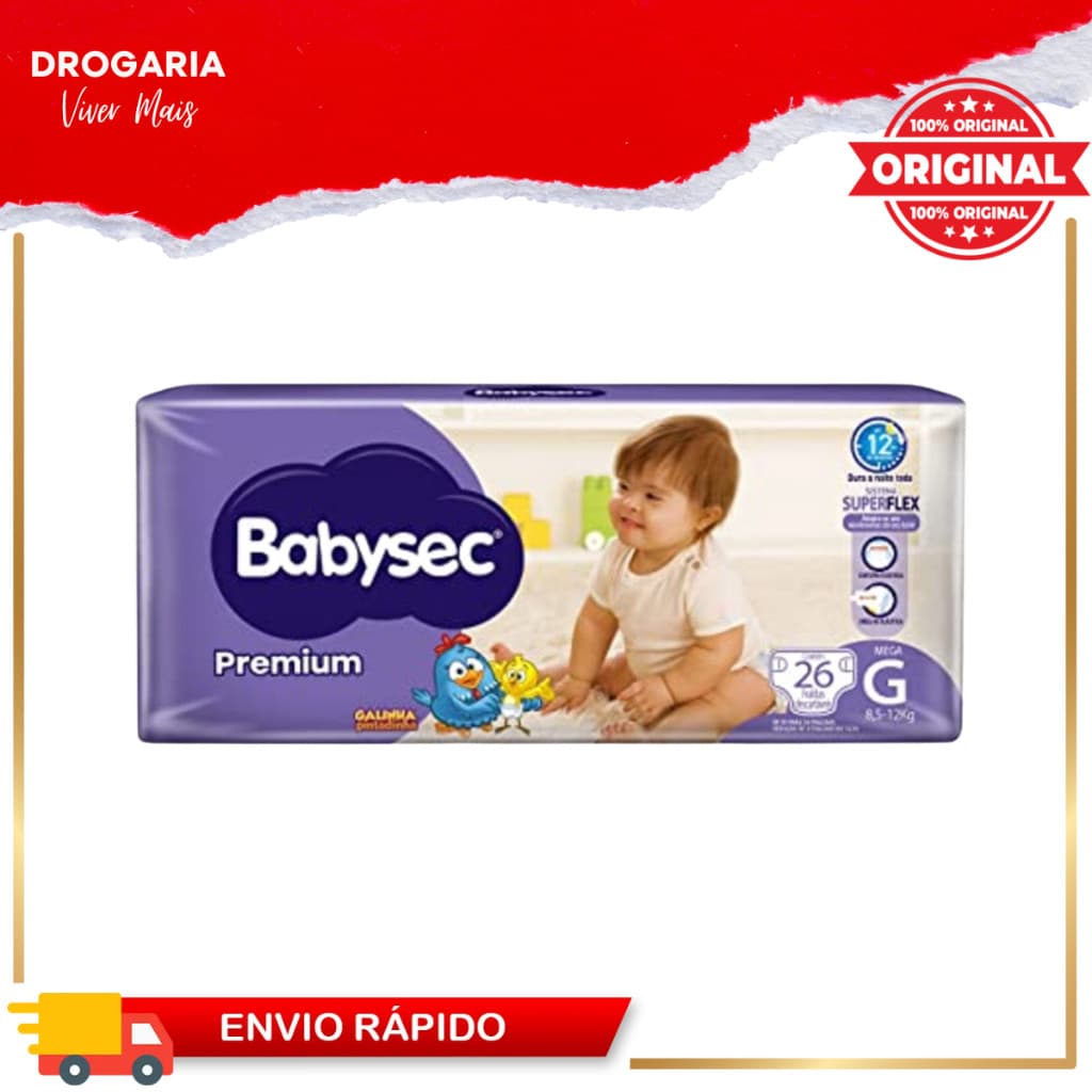 Fralda Babysec Premium Mega G 26 Unidades (1, 2, 3 ou 4 Pacotes de Fraldas)