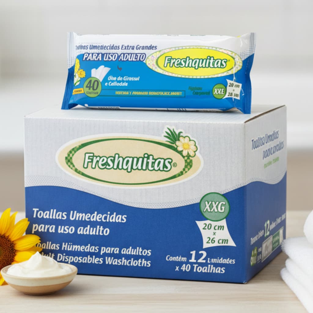 Caixa de Lenços Toalhas Umedecidas Extra Grande Premium Adulto Geriátrico higiene limpeza corporal