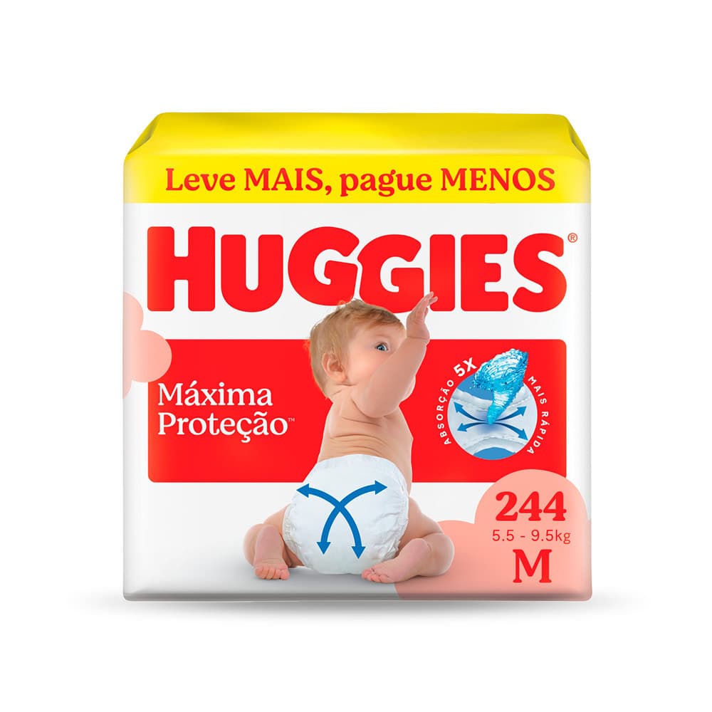 Pacotão Econômico Huggies Fralda Descartável Máxima Proteção M -  244 Un