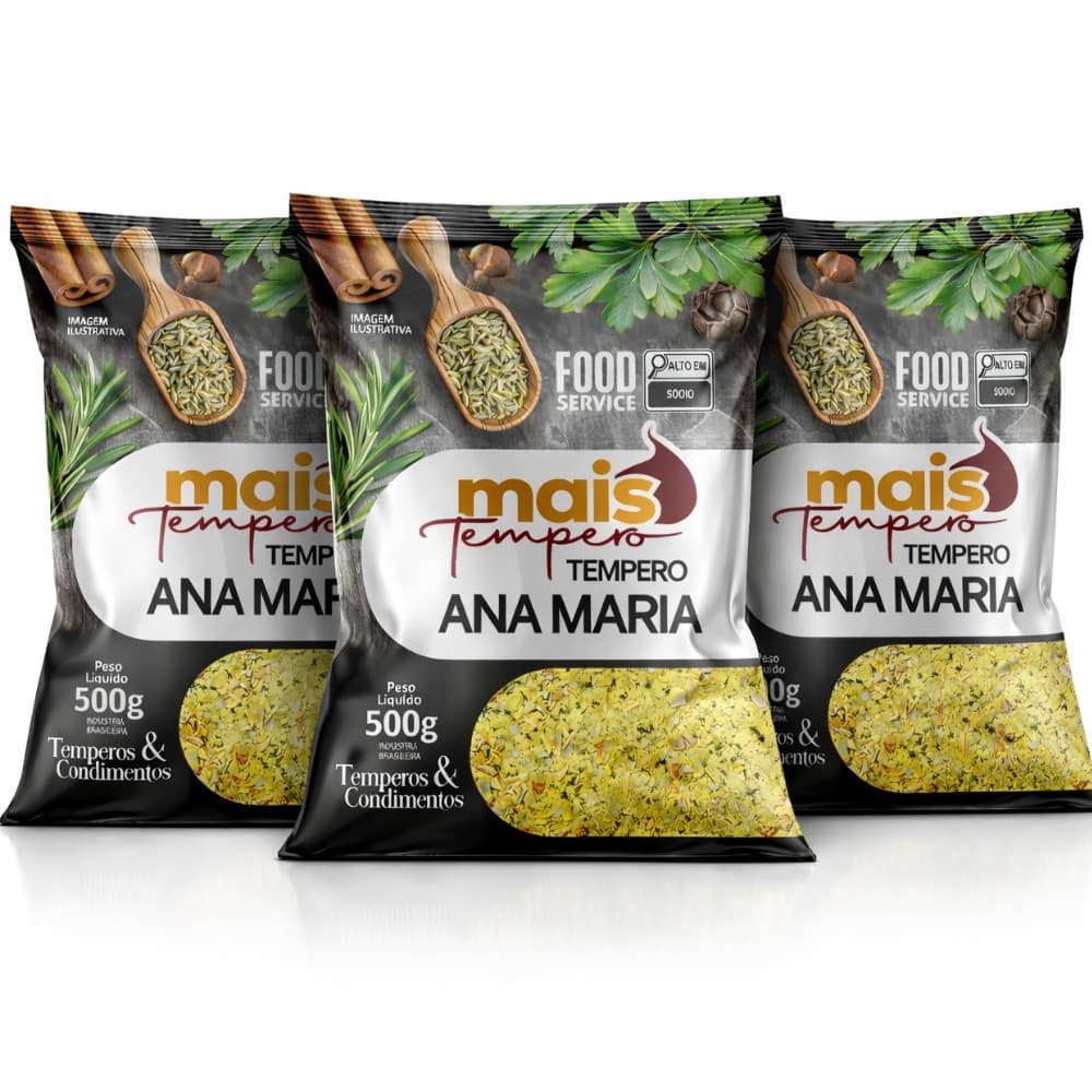 Kit 3 Tempero Ana Maria 500g Mais Tempero Economia 1,5kg - Oficial