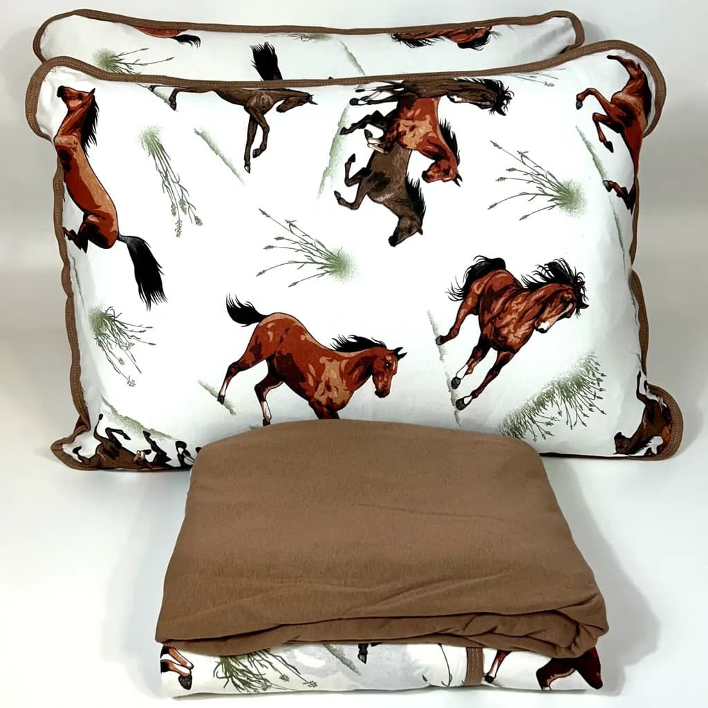 Jogo de Cama Casal 4 Peças Malha Cavalos Marrom - Colloda