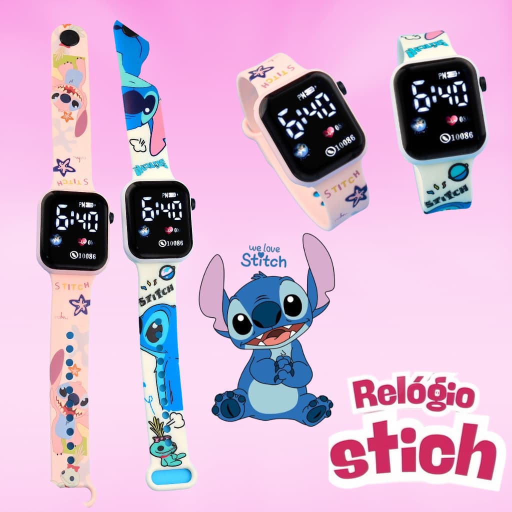 Relógio Stitch Infantil Digital LED Quadrado Esportivo Não Smartwatch Para Meninos