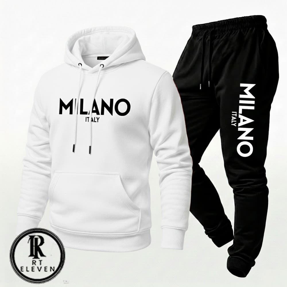 Conjunto Moletom Unissex Estampado Milano Italy Calça Moletom e Blusa Com Capuz Bolso Canguru Lançamento 2026 RT Eleven