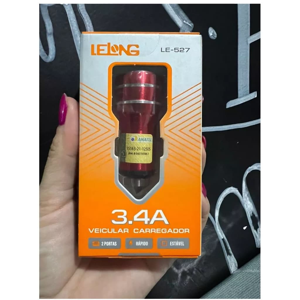 Carregador Veicular 3.4a Lelong - Sem Cabo 1 peça - LE-527 - 3.4A - 2 portas USB 20 unidadees