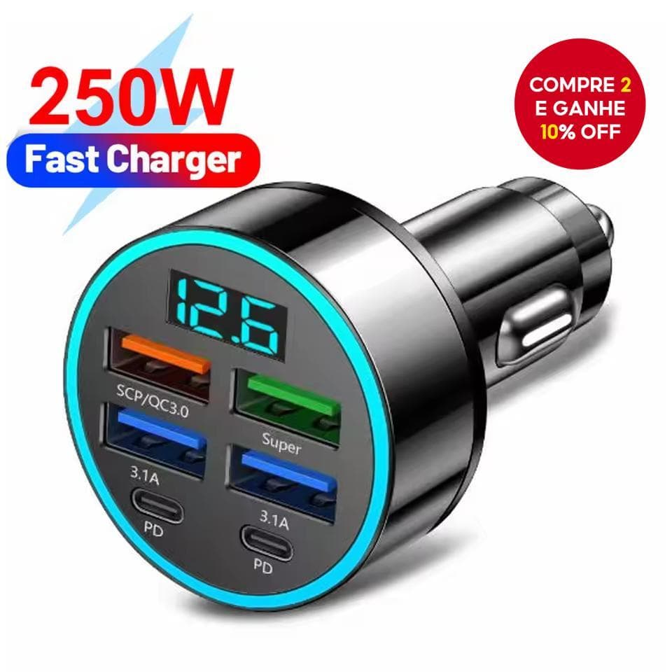  250W Carregador de Carro USB Carregador de Celular para Carro USB C PD QC3.1 Adaptador Tipo C para iPhone Samsung
