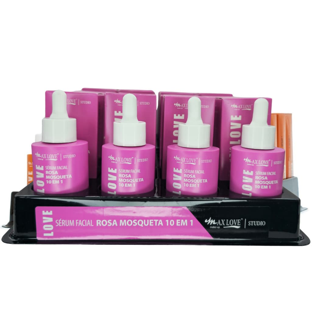 BOX C/ 24 SÉRUM ROSA MOSQUETA 10 EM 1 MAX LOVE — HIDRATAÇÃO • REGENERAÇÃO • ANTI-IDADE