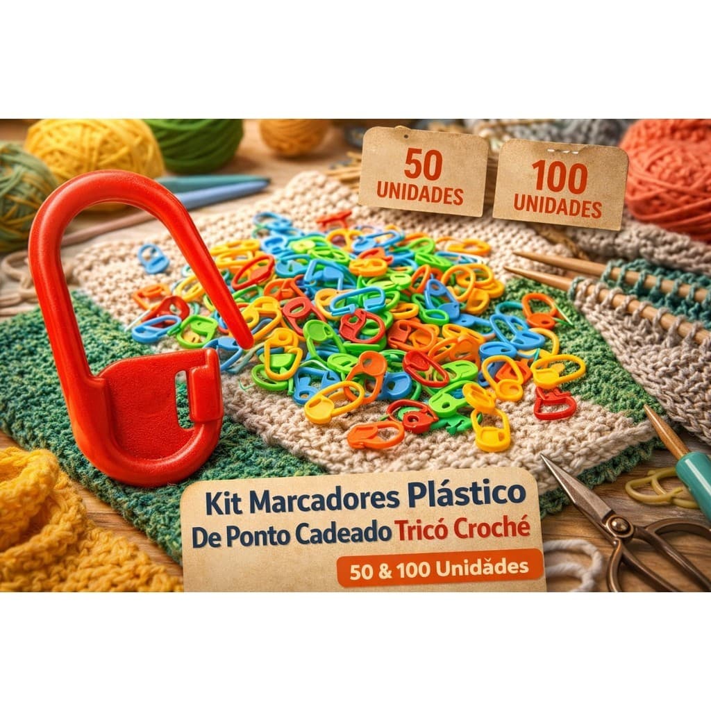 Marcadores de Ponto Crochê Tricô Cadeado Colorido Kit 50 ou 100 Unidades Amigurumi