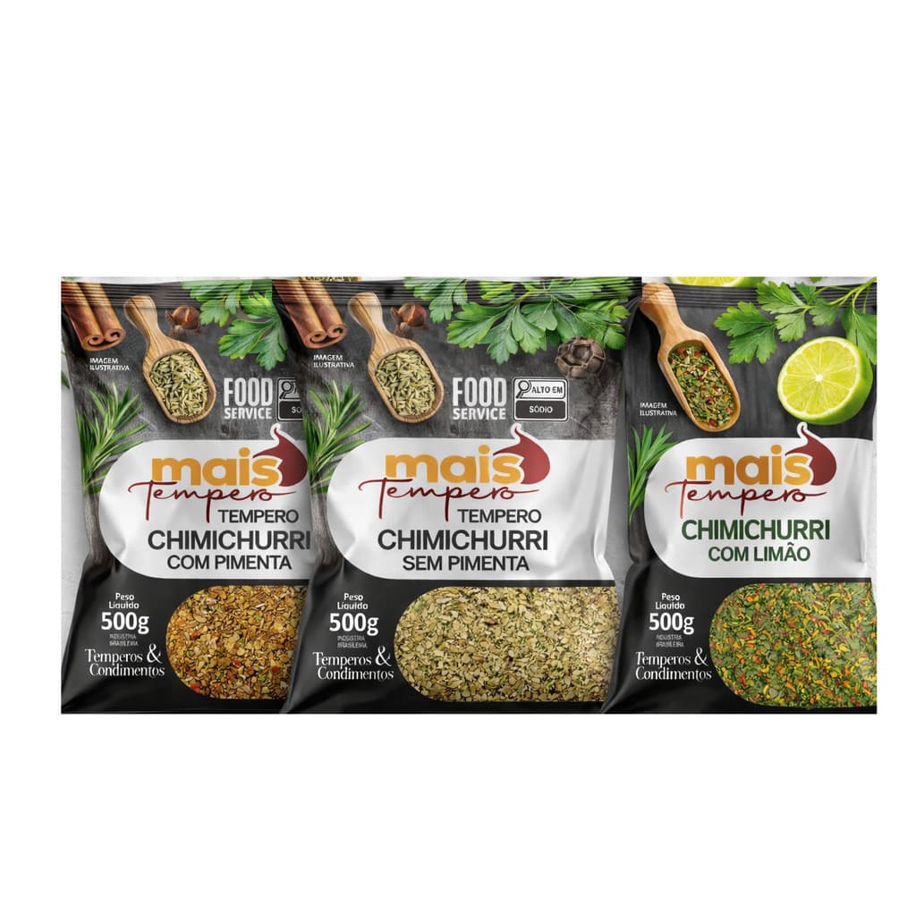 Tempero Chimichurri Mais Tempero 1kg cada  Com Pimenta, Sem Pimenta ou Com Limão - OFICIAL