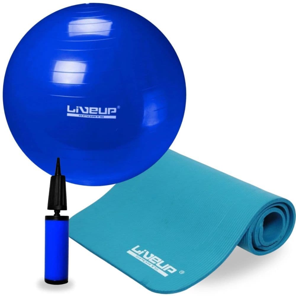 Kit Treino Bola Suíça 65cm + Bomba 7mm + Colchonete Liveup Pilates