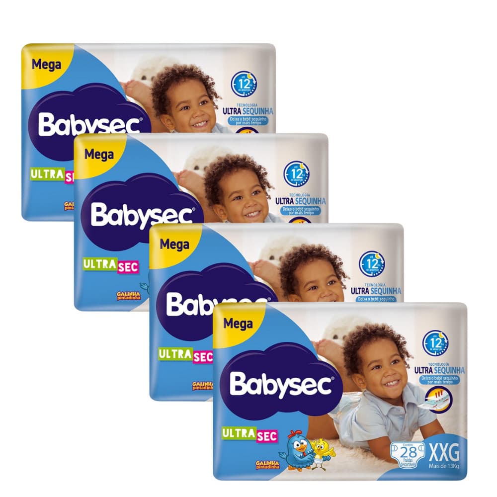 Econômico  4x Fralda BabySec Ultrasec Galinha Pintadinha Mega XXG 28un –Super Absorção + Ajuste Perfeito