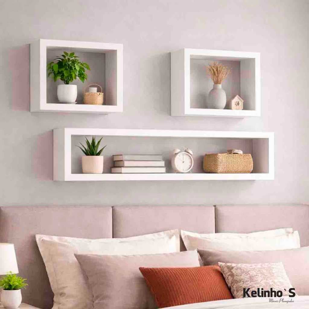 Kit 3 Prateleiras Nicho Multiuso Organizador Retangular Quarto Sala Banheiro Cozinha Infantil Lavanderia