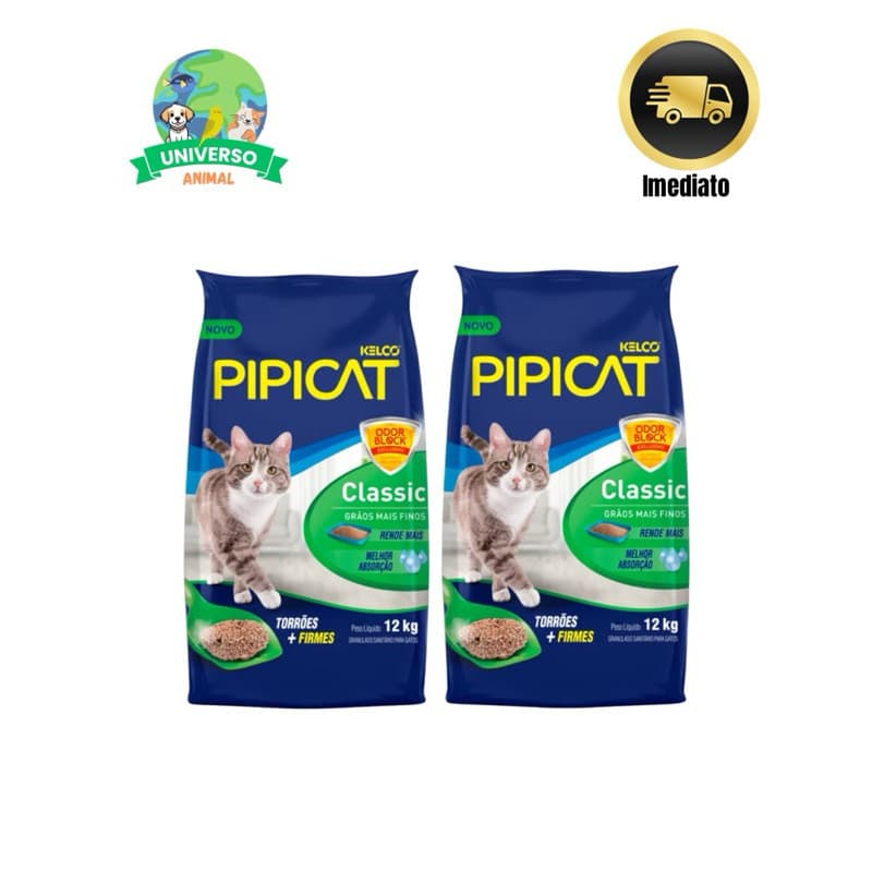 Kit 2 Areias Sanitárias P/ Gatos Kelco Pipicat Classic 12kg