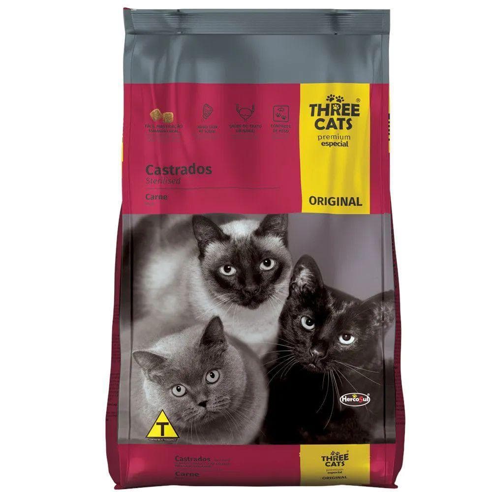 Ração Hercosul Three Cats Original Para Gatos Castrados, Carne 10,1kg