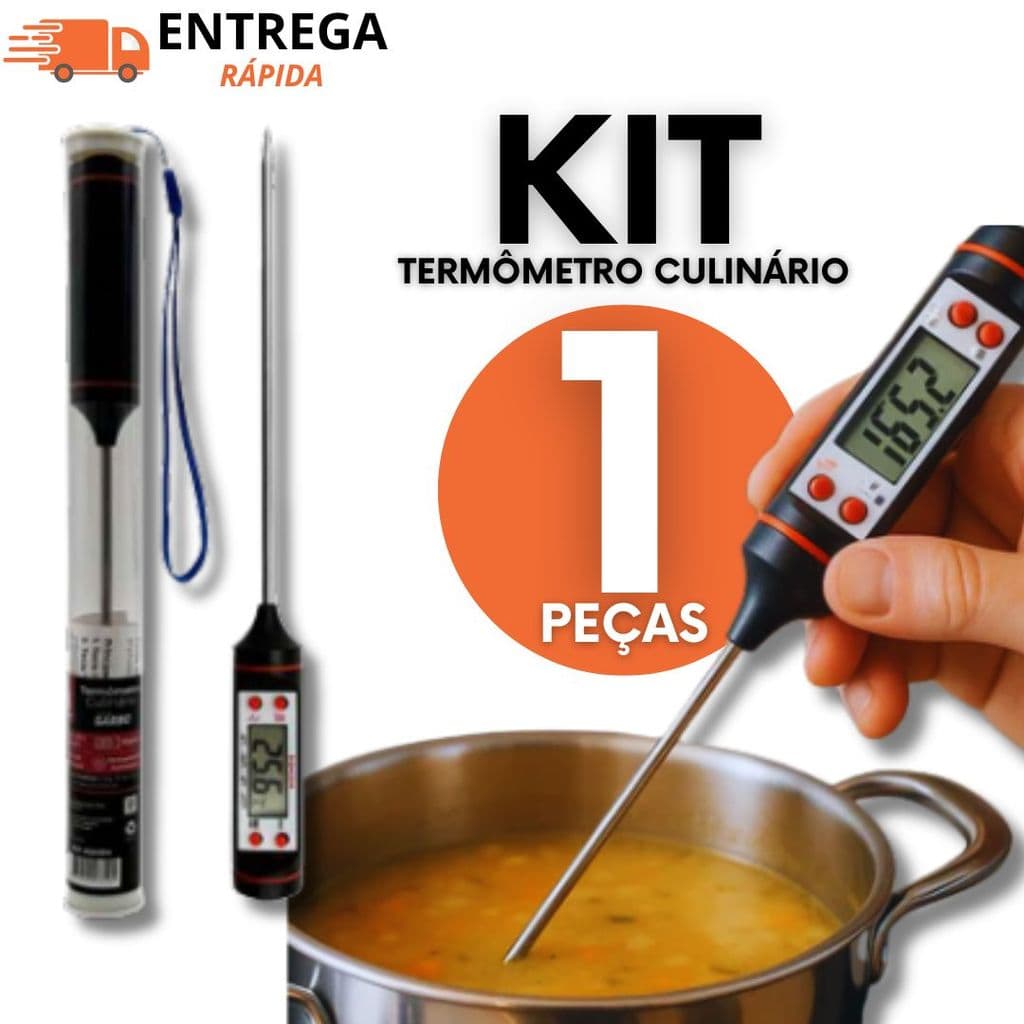 Termômetro Digital Culinário Espeto Inox Medidor De Carne Óleo Água Alta Precisão Cozinha Profissional Resistente