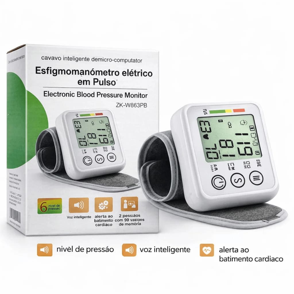 Aparelho Medidor de Pressão para Braço Digital – Monitor Pressão Arterial Automático Tela LCD Uso 