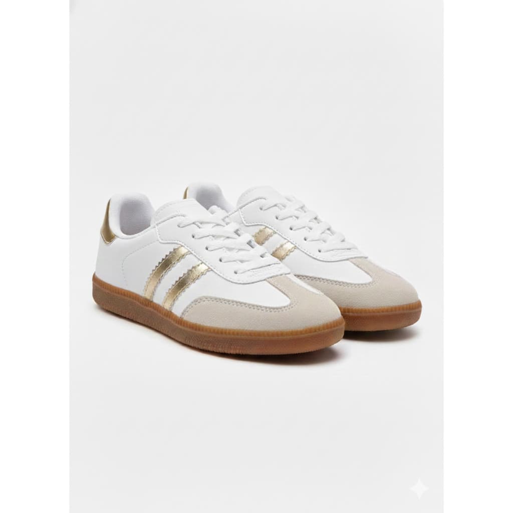 Tênis Sambinha Dourado Casual Confortável Feminino Estilo Retrô Castelly Calçados