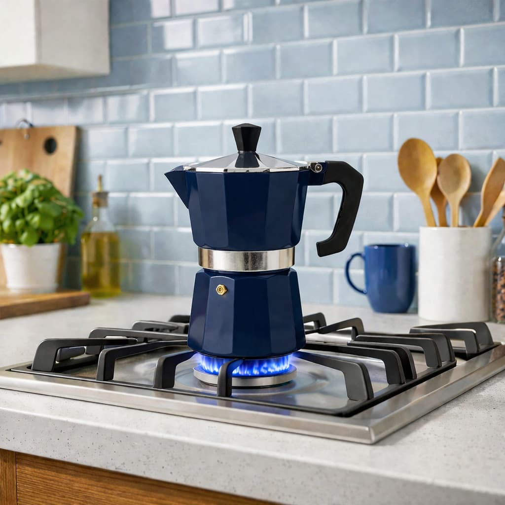 Cafeteira Moka Italiana Azul 3 Xícara Alumínio Café Forte Expresso Cozinha Fogão Grão