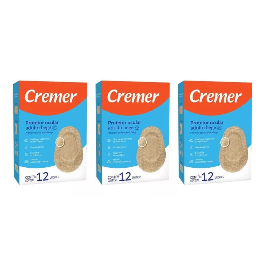 Protetor Ocular Adulto Curativo Bege C/12 Un Cremer KIT C/3