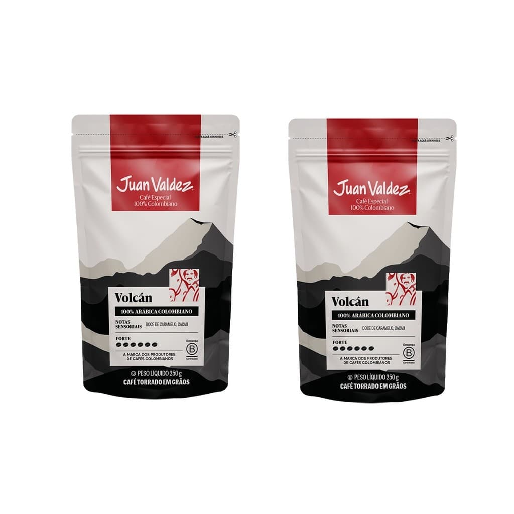 Kit 02 pcts Café Em Grãos Colombiano Juan Valdez Premium Vulcan 250Gr cada