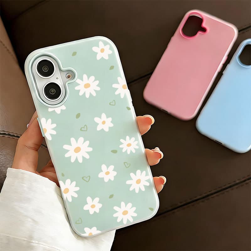 Flores Frescas 2 Em 1 Geléia Capa Capinha Silicone Para IPhone 13 11 12 14 15 16 17 16e Normal Pro Max Ar Macarons Caso