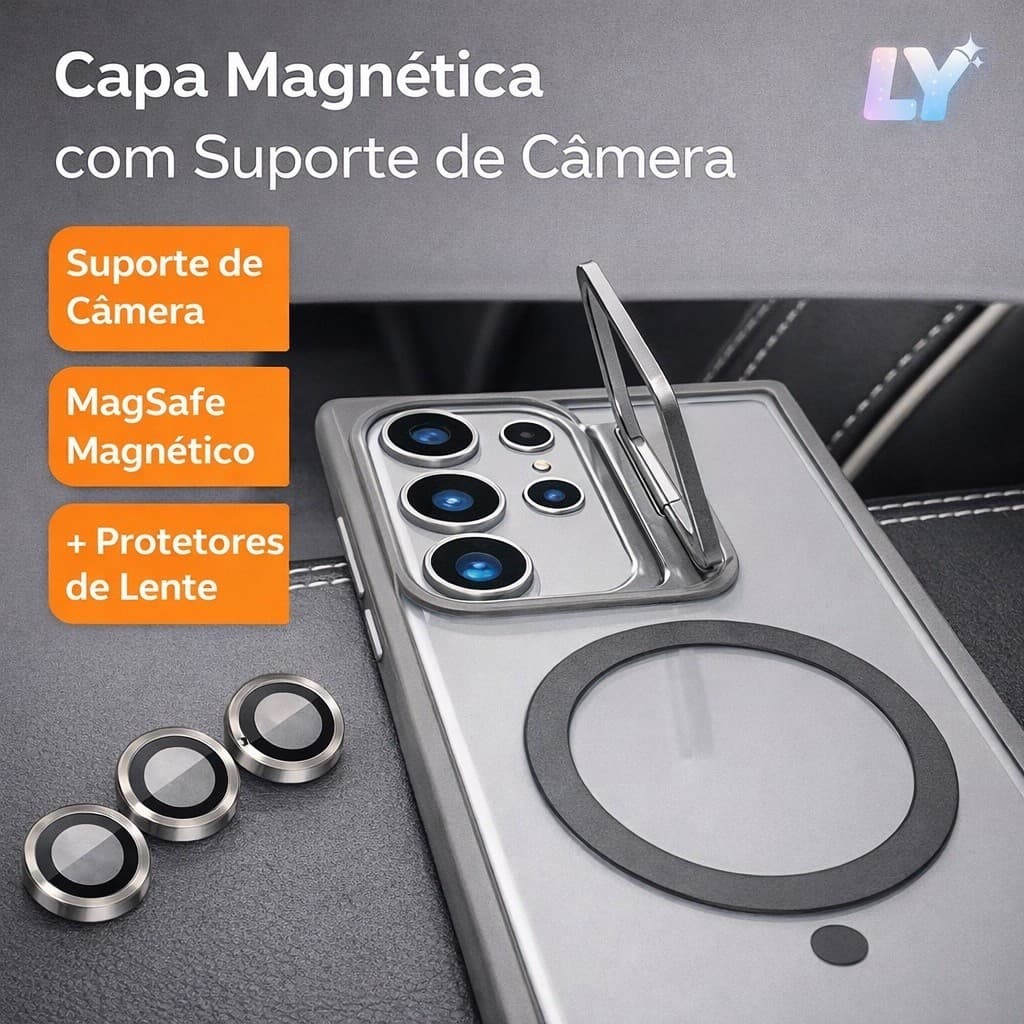 Capa MagSafe Magnética para Galaxy S26 S24 S25 FE Plus Ultra Edge Transparente Antichoque com Lente Metal