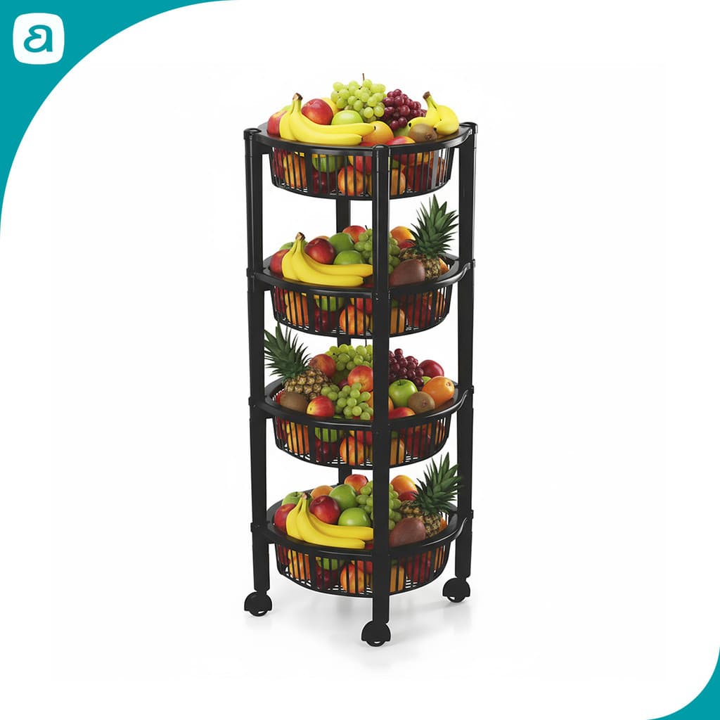 Fruteira de Chão 3 ou 4 Andares com Rodinhas Cesto Organizador Plástico Multiuso Cozinha Frutas