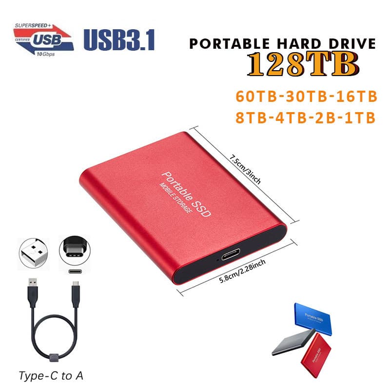 Disco Rígido Externo HD 128TB 60TB 30TB 16TB Portátil SSD 8TB 4TB USB 3.0 Tipo-C Interface De Alta Qualidade