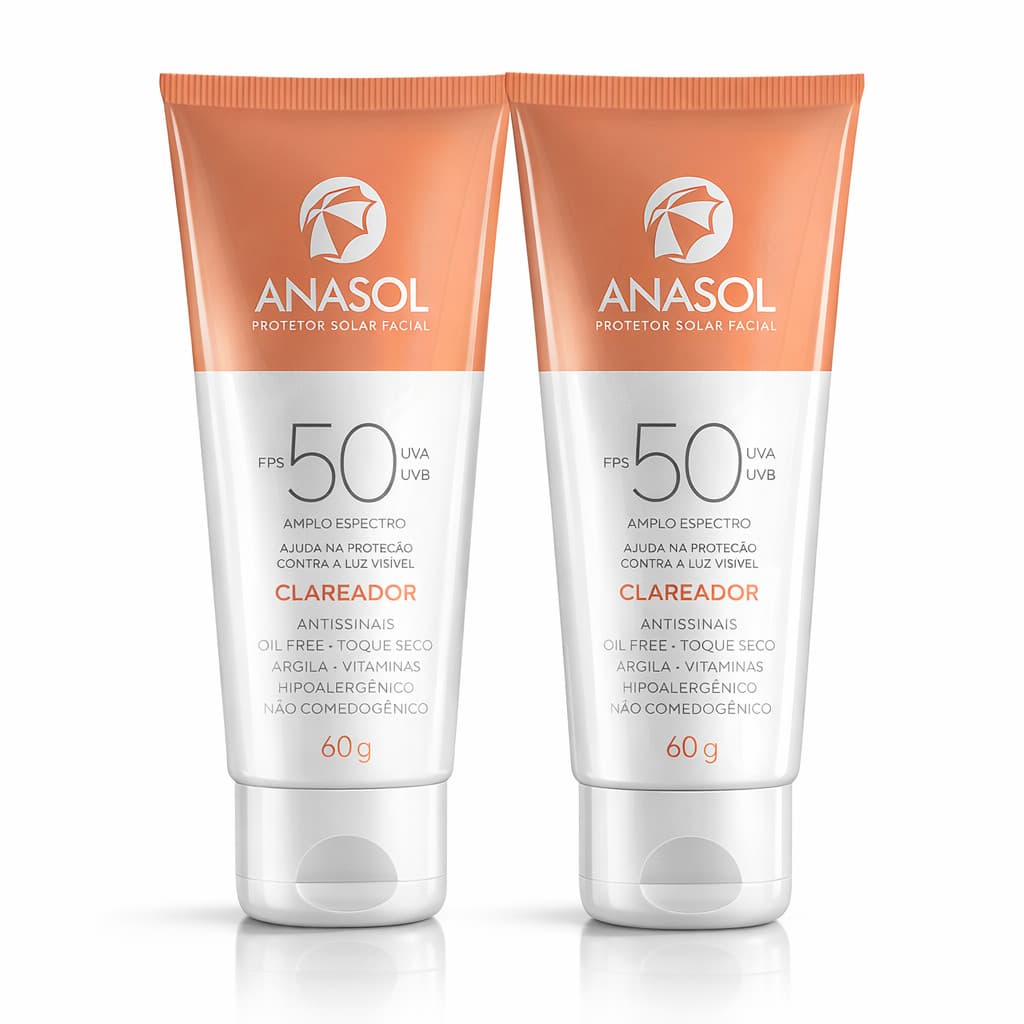 Kit 2 Protetores Solar Facial Anasol Clareador FPS 50