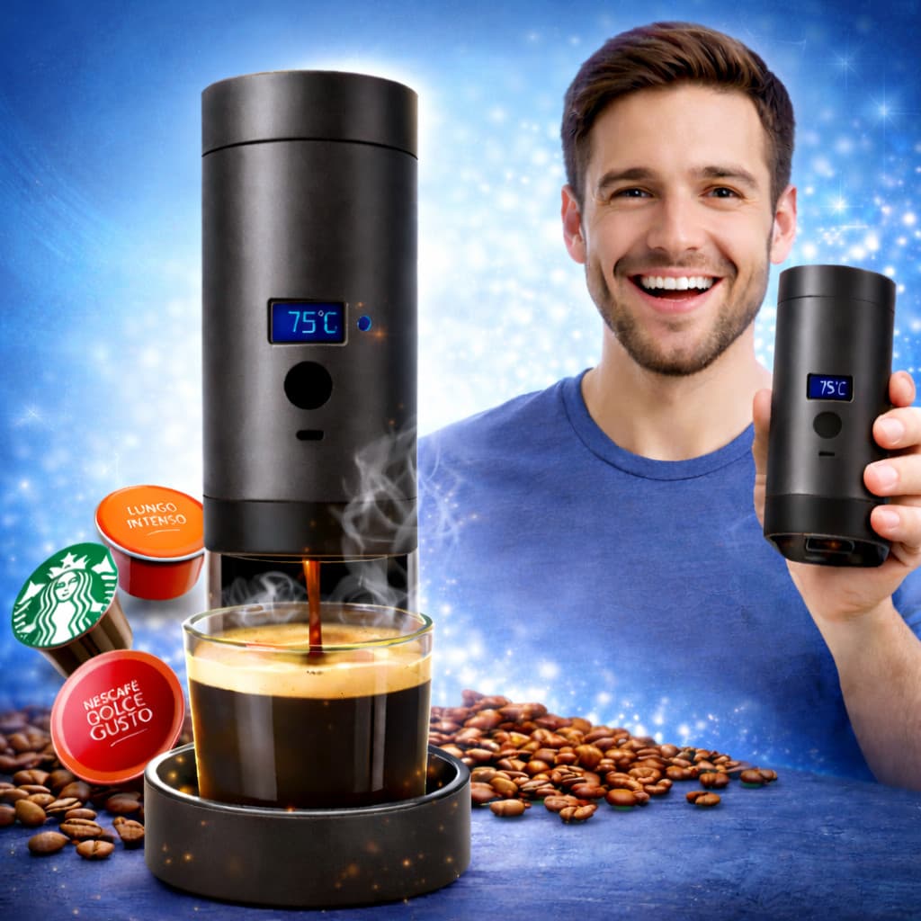 Cafeteira Portátil Expresso 3 Em 1 Cápsula Pó Elétrica Carro Compatível Com Cápsulas Grandes Pequenas 72W 12V Automotiva